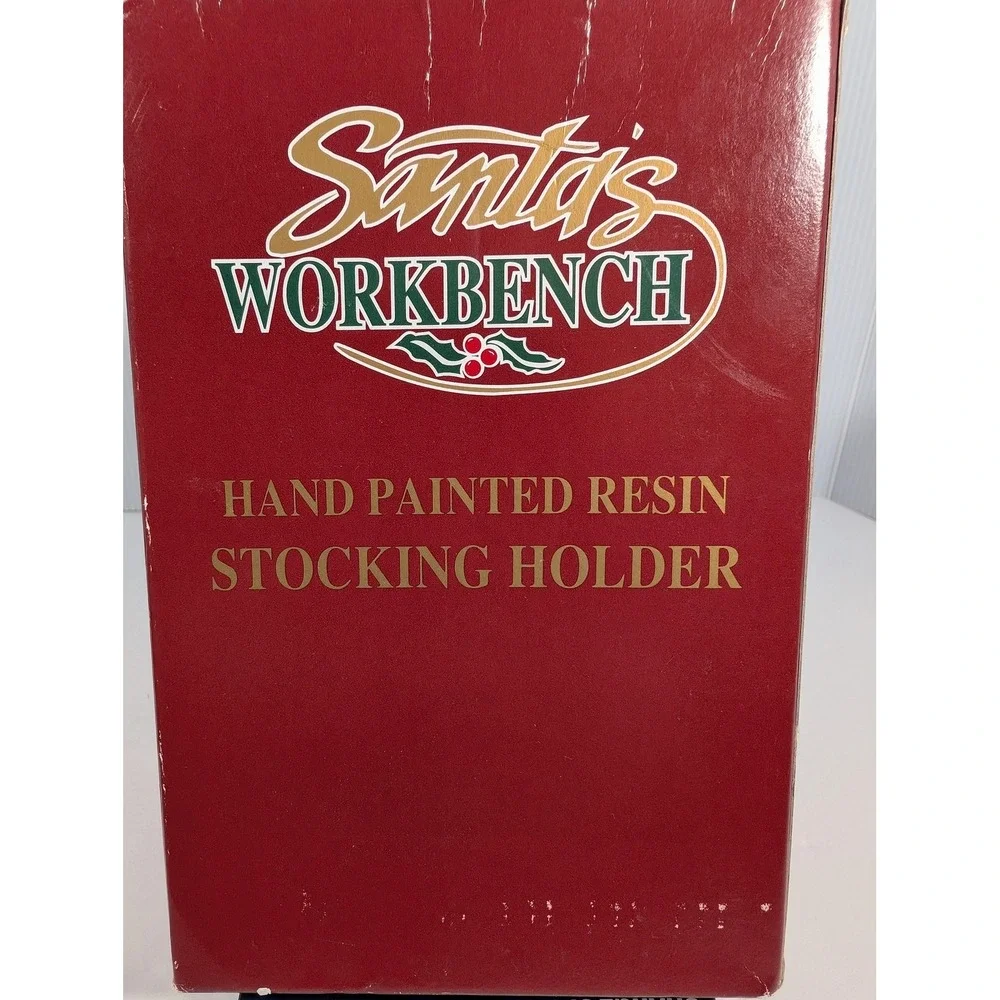 Santas Workbench Snowman Teddy Bear Hand Painted Resin Christmas Stocking Holder